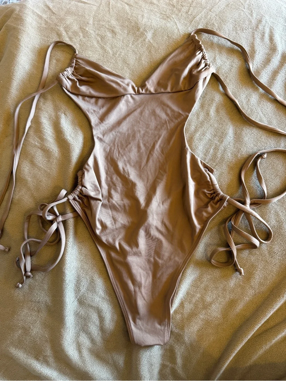 Frankie’s Bikinis One-Piece Swimsuit in Tan/Light Brown - Adjustable Side Ties